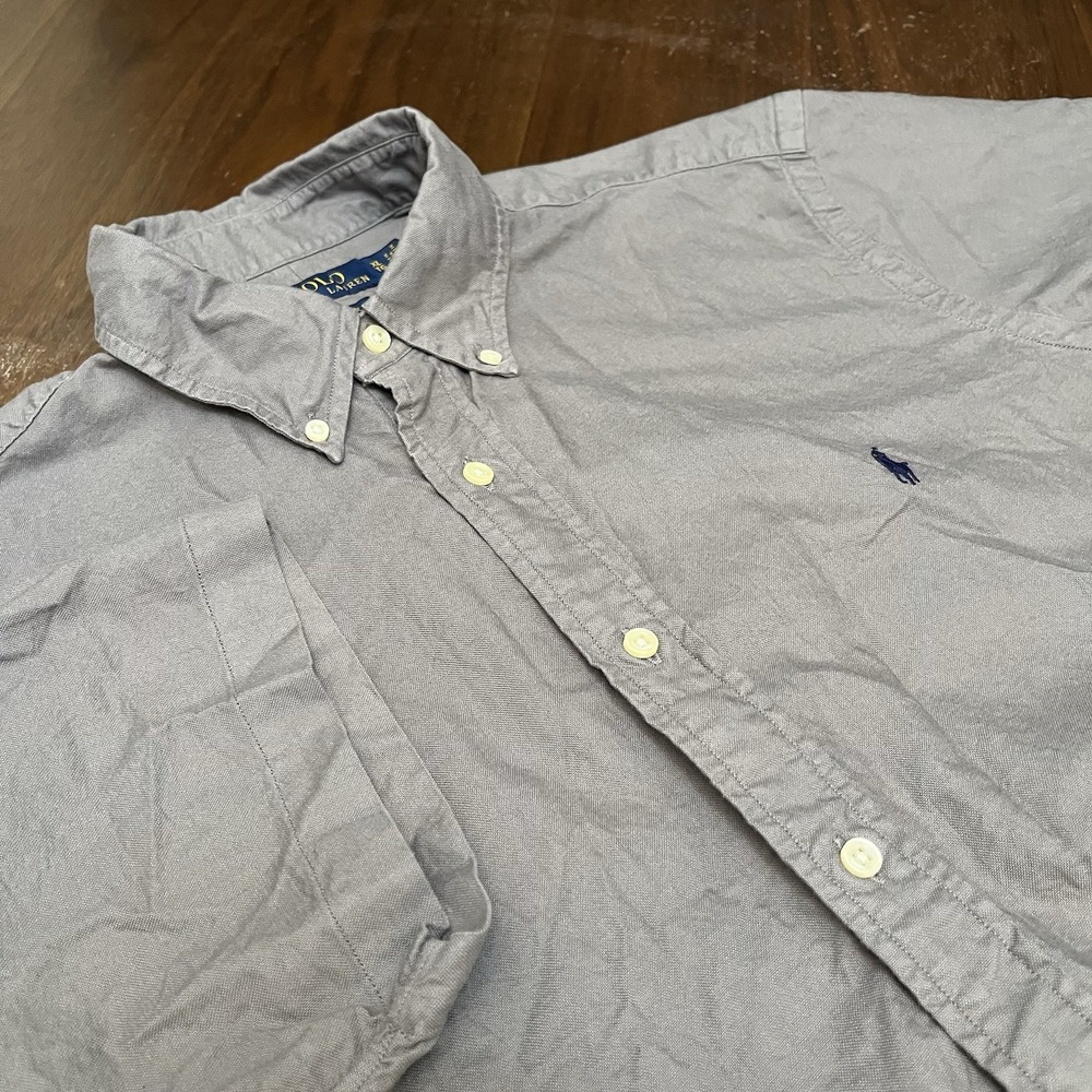 Polo Ralph Lauren Button Down Mens XL Gray SS Classic Fit Oxford Pony OCBD